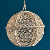 suspension raphia boule, suspension en osier, luminaire, abat-jour en raphi