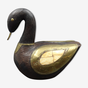 Wooden and brass swan