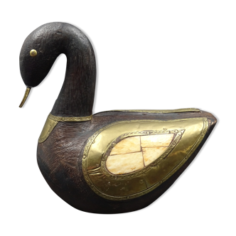 Wooden and brass swan