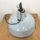 Industrial light grey enamel factory lamp with cast iron top, 1950s