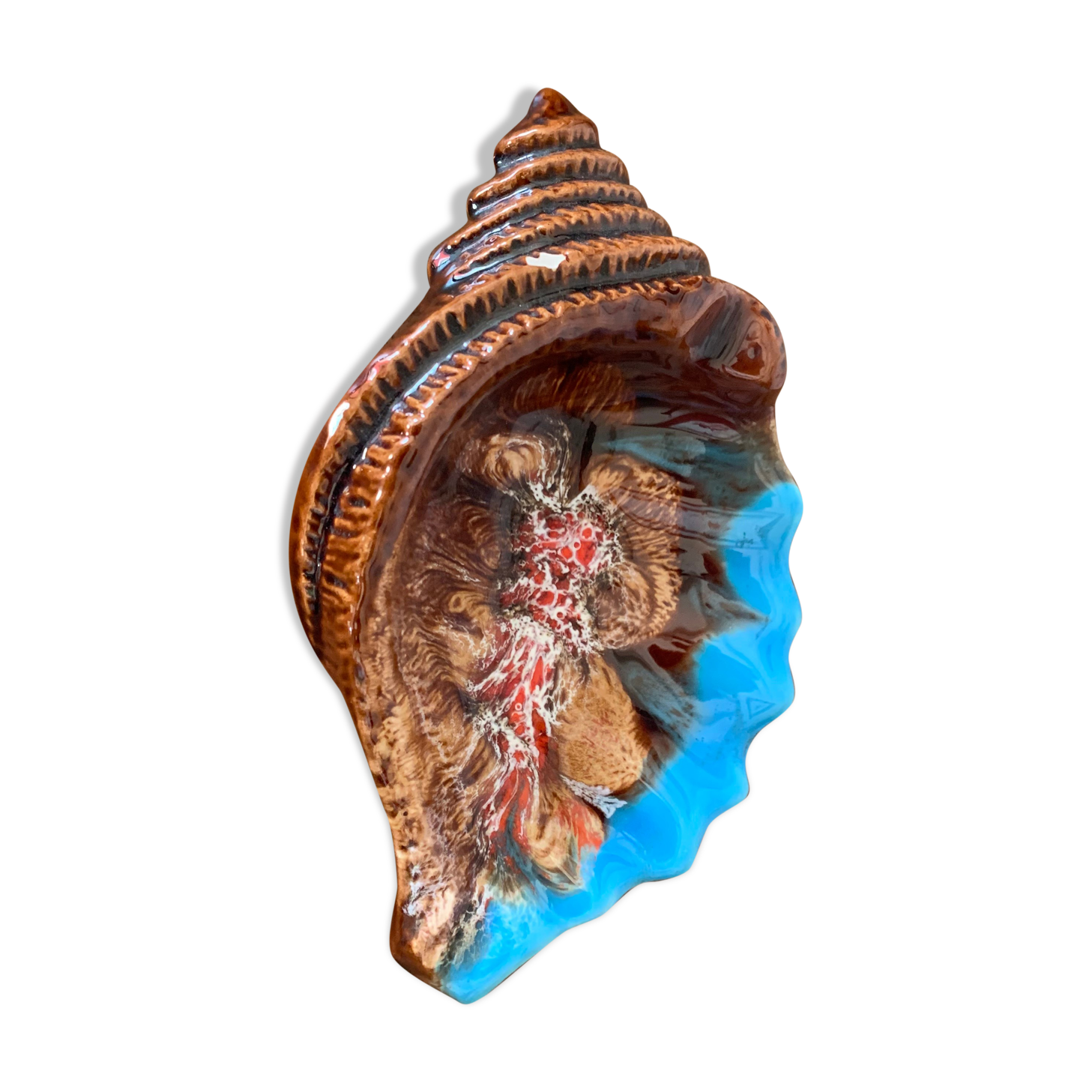 Cendrier barbotine en forme de coquillage Vallauris vintage