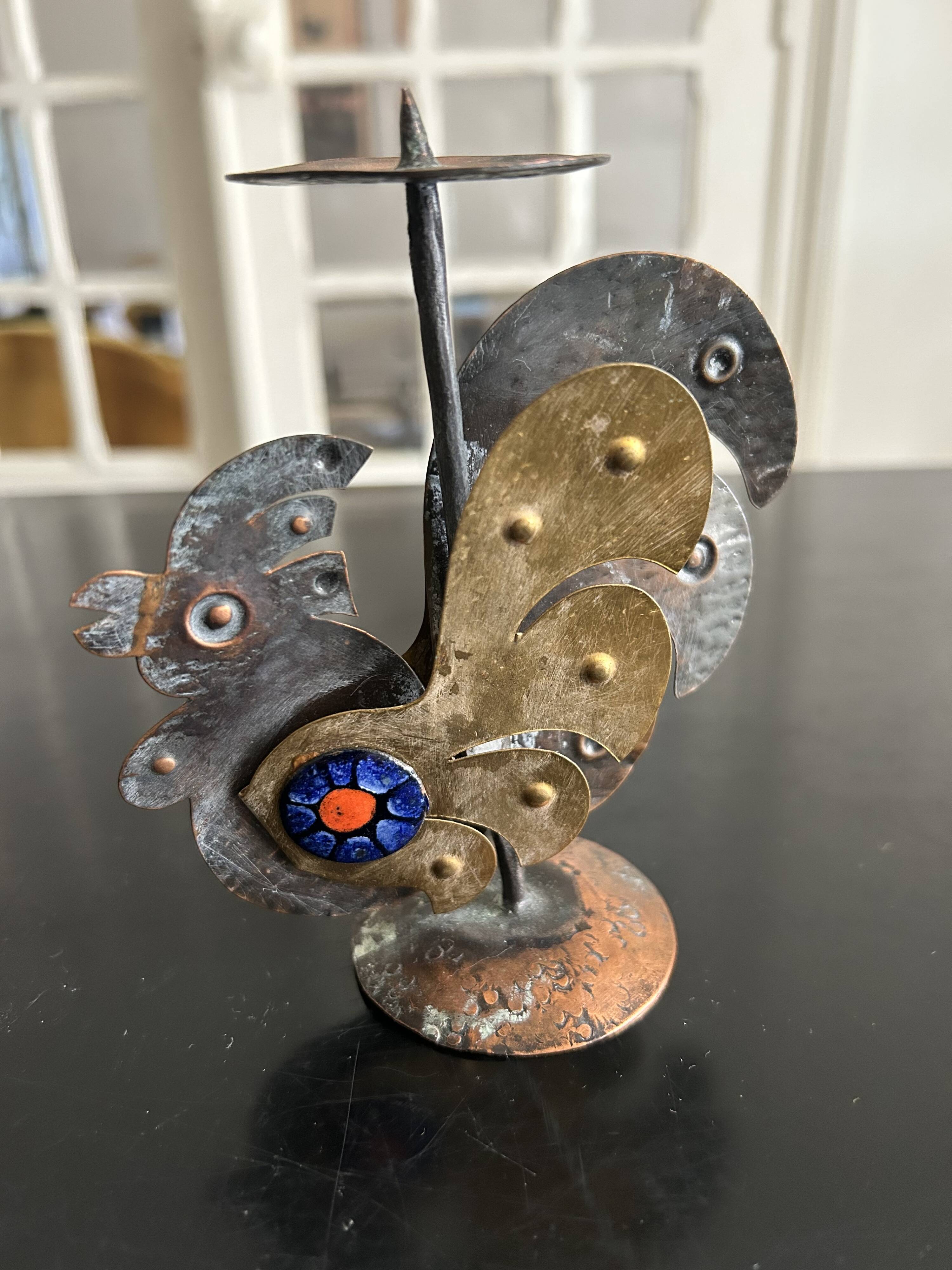 Copper rooster candle holder