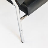 Pair of vintage low armchairs in chrome metal and skaï, Spain 1970