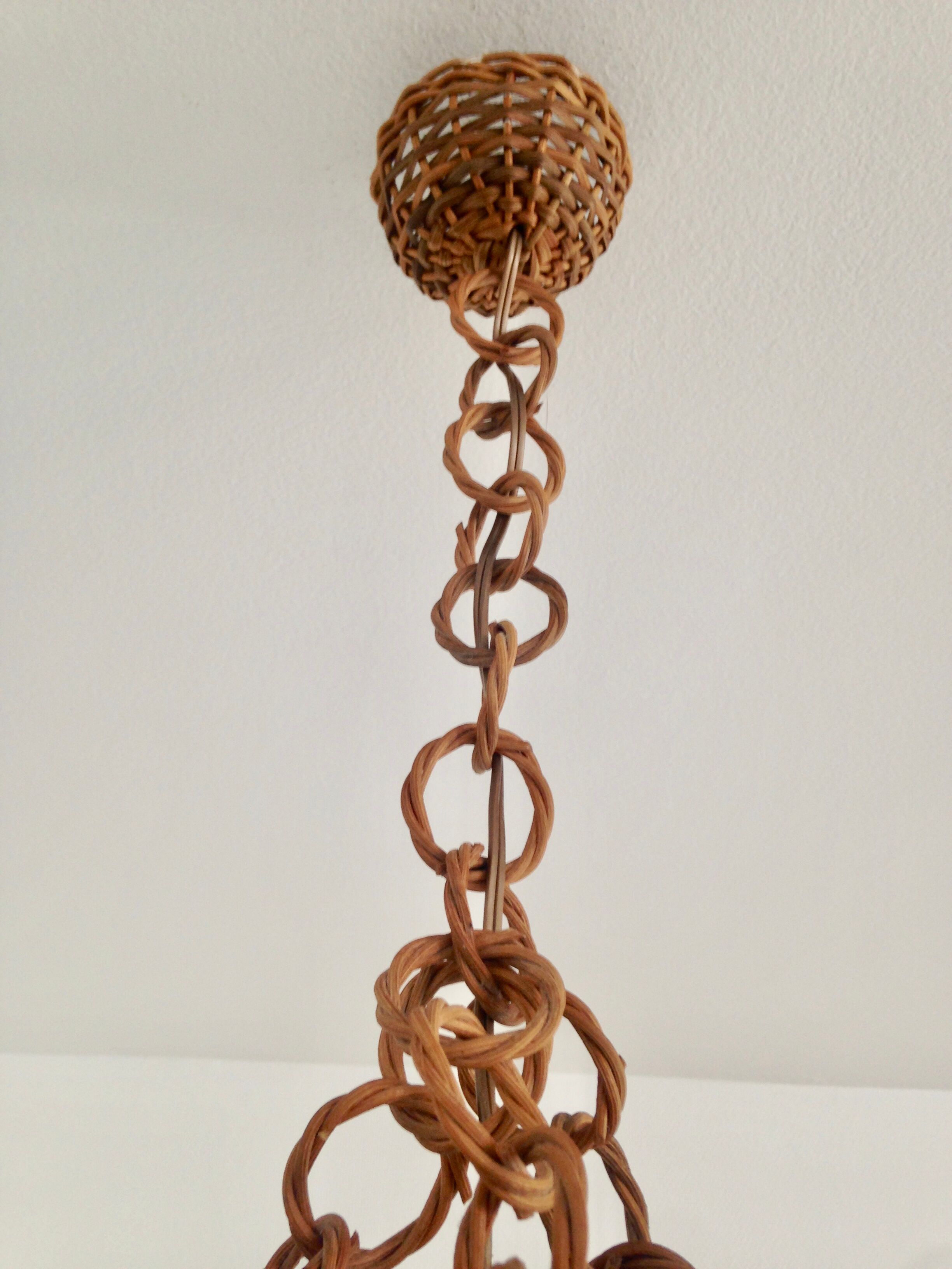 Suspension boule en rotin 1970