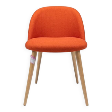 Red Fabric Chair with Wooden Legs