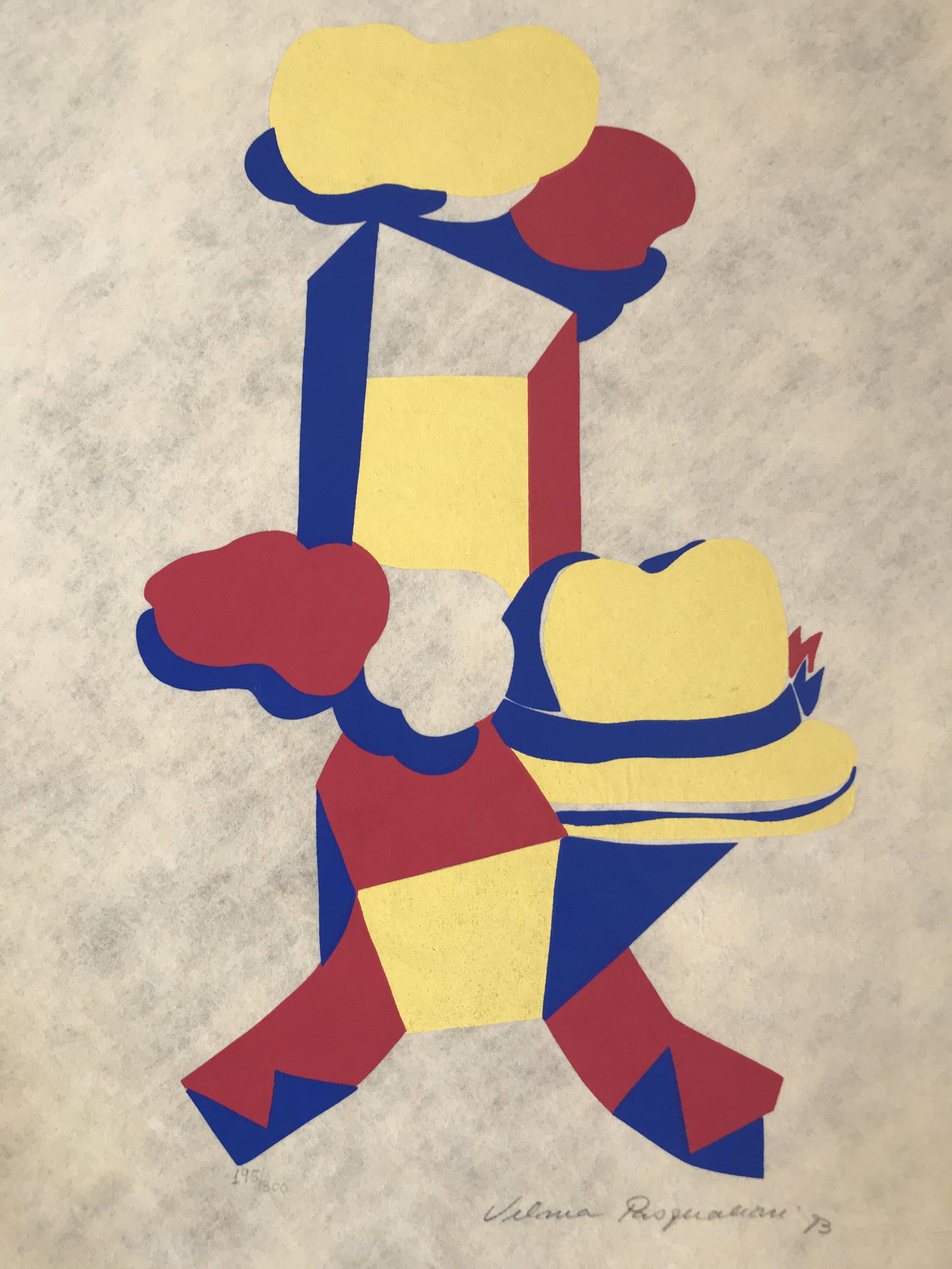 Vilma pasqualini. composition with a hat, 1973. print