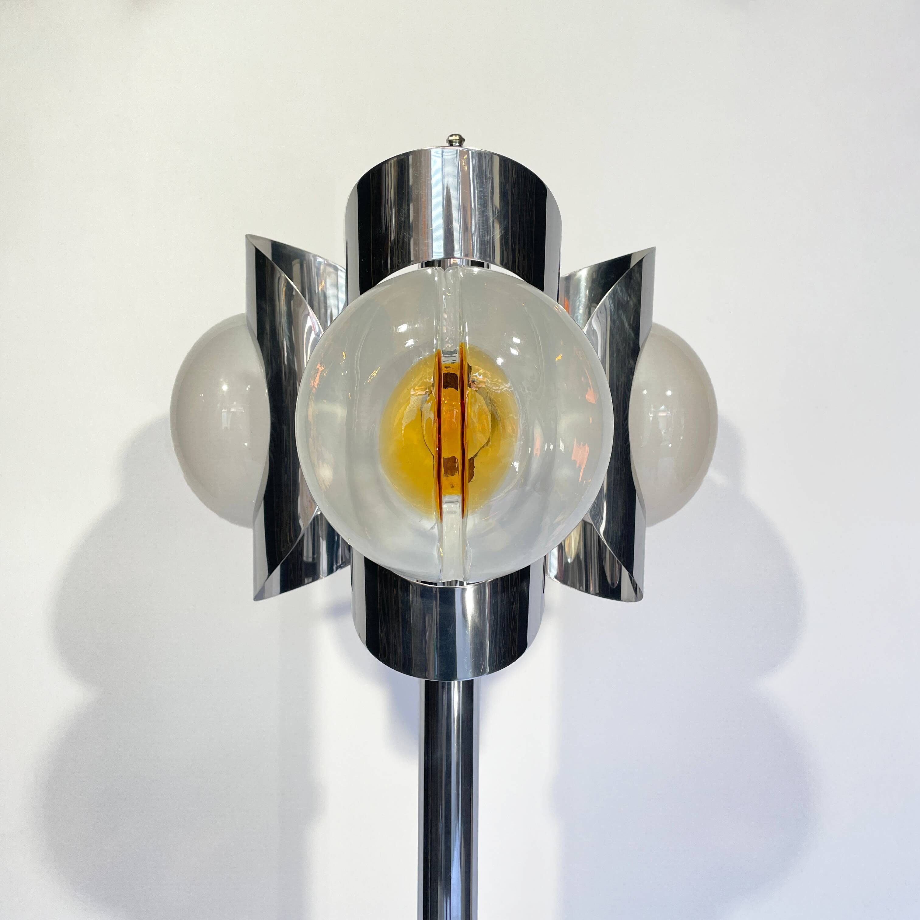 Chrome floor lamp 3 blown globes in murano glass
