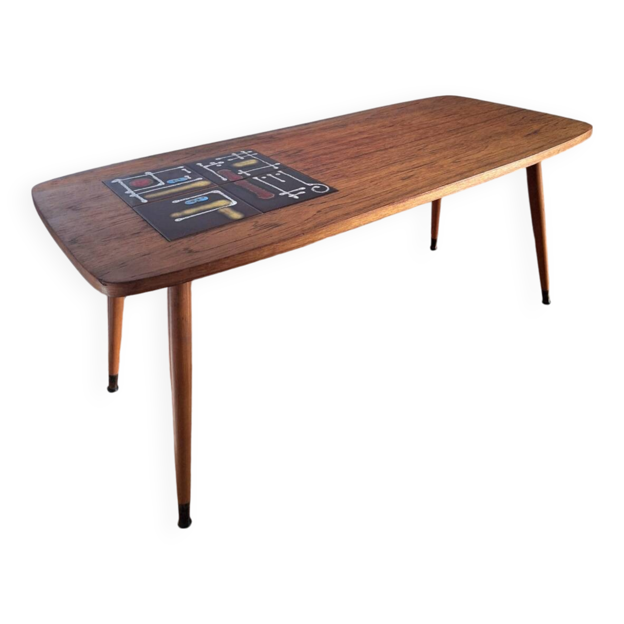 Table basse vintage, carreaux de céramique, meuble ancien