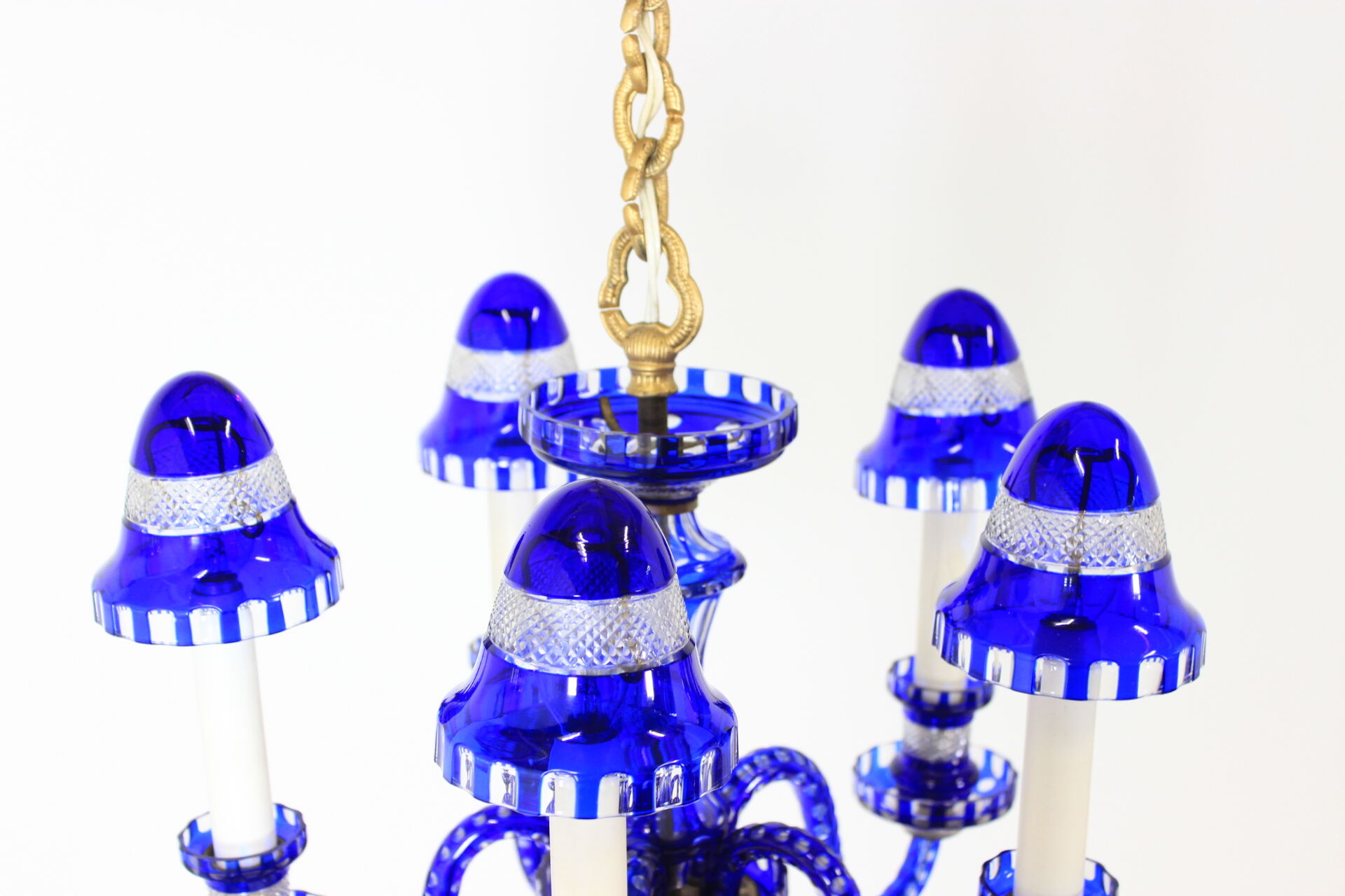 1940s Blue All Glass Chandelier, Czechoslovakia