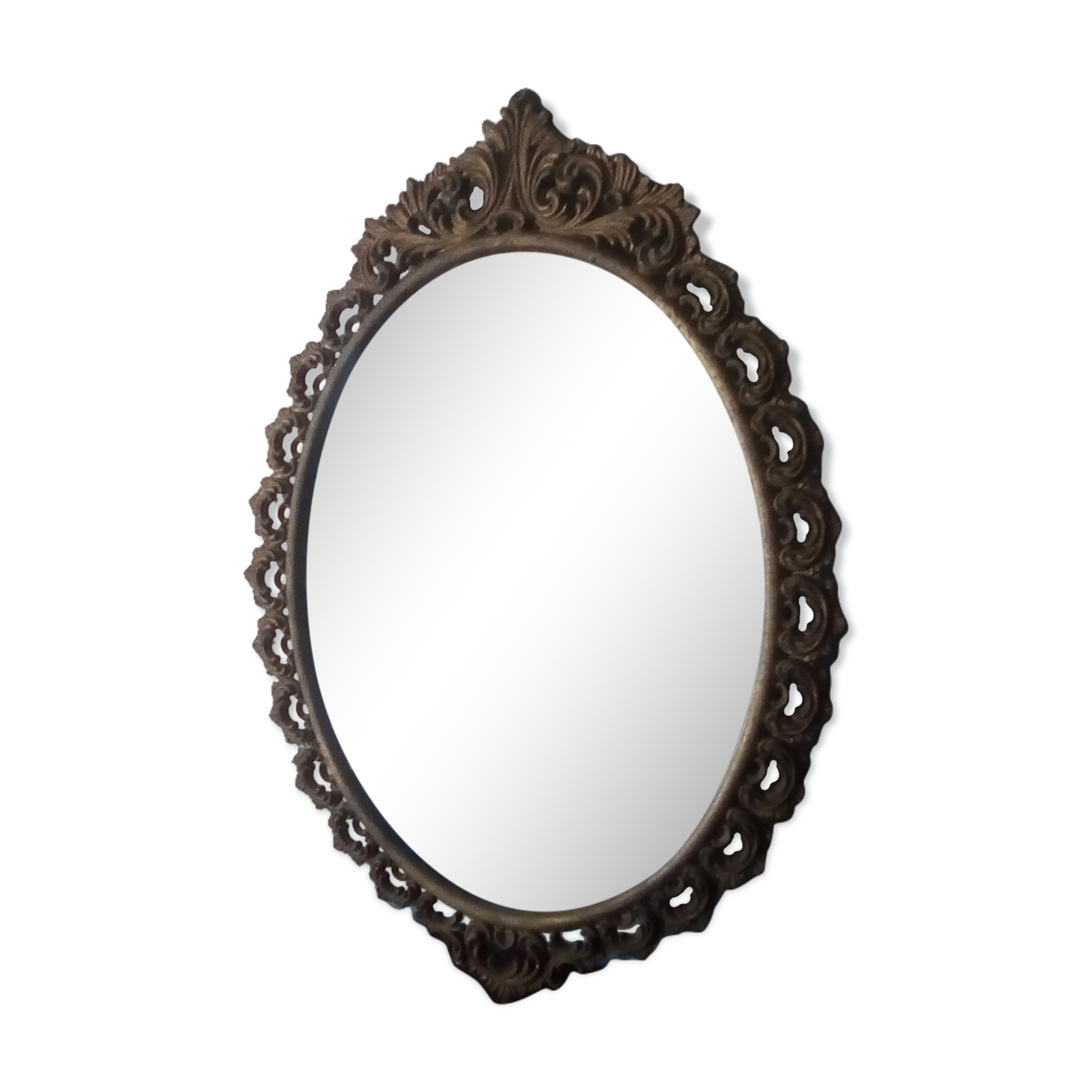 Old oval mirror 41x29 baroque style brass frame