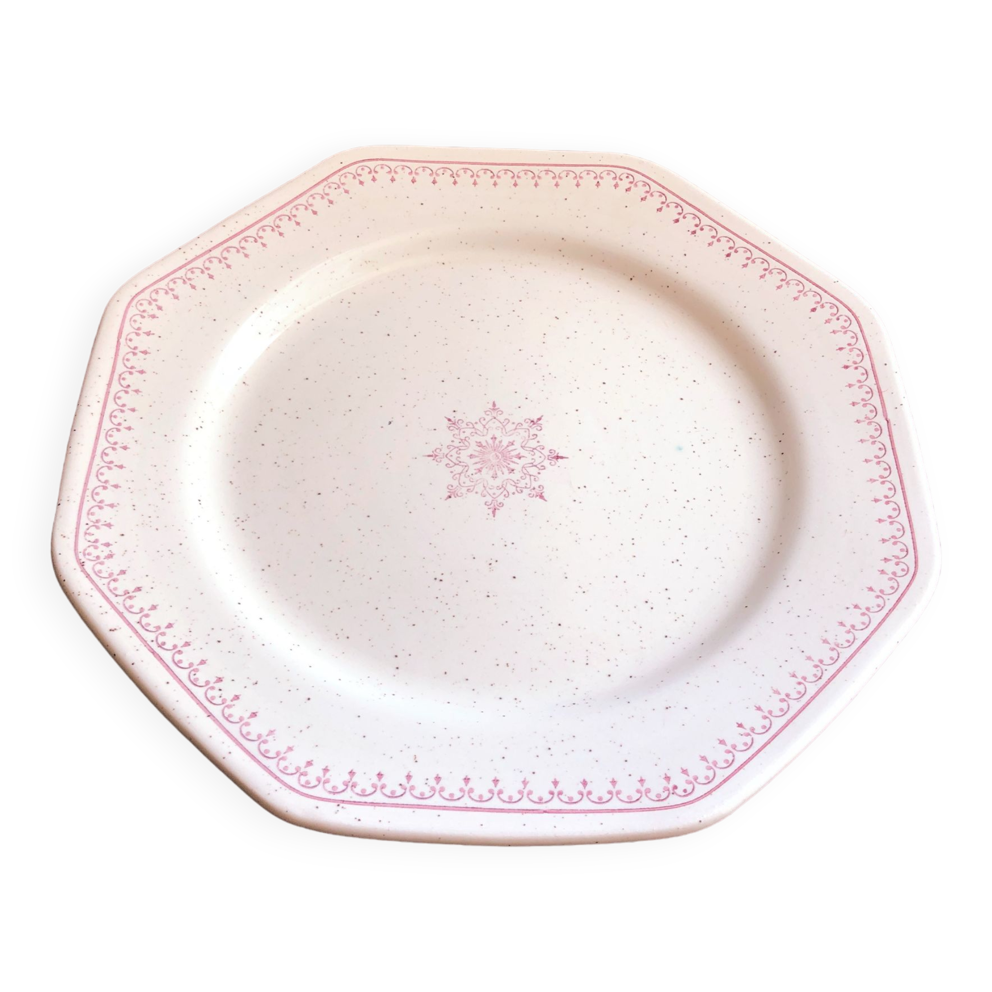Old pink speckled beige dessert plate from the Dentelle St Amand collection