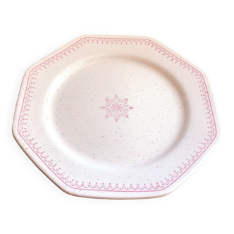 Ancienne assiette à dessert beige moucheté rose collection Dentelle St Amand