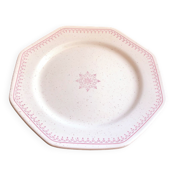 Ancienne assiette à dessert beige moucheté rose collection Dentelle St Amand