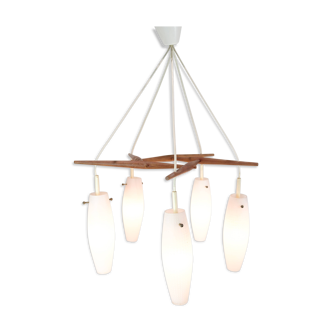 Ceiling Lamp Made In Teak & Opal Glass From 1960s