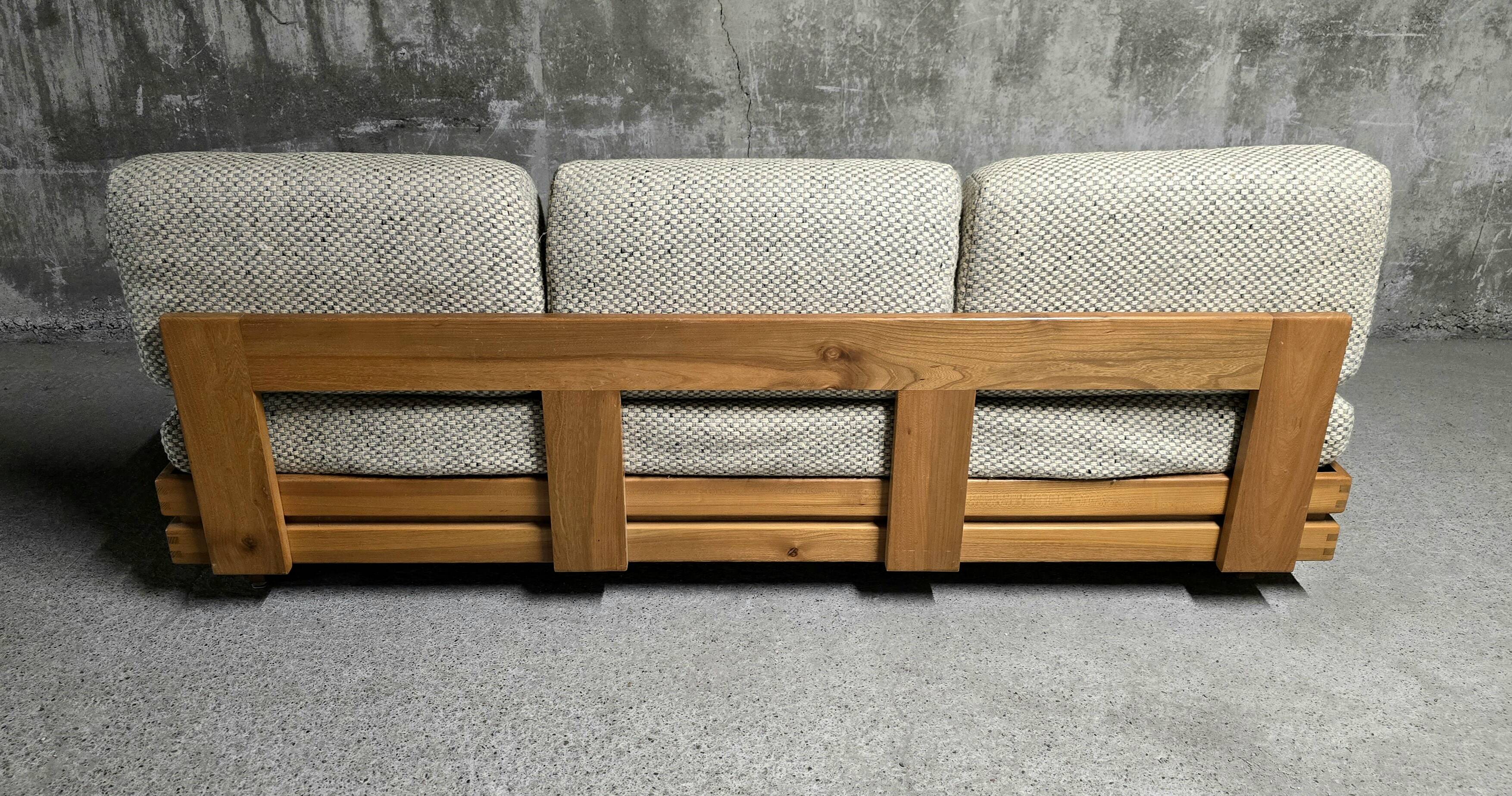 Sofa - daybed and armchair by Maison Regain 60/70 in vintage elm