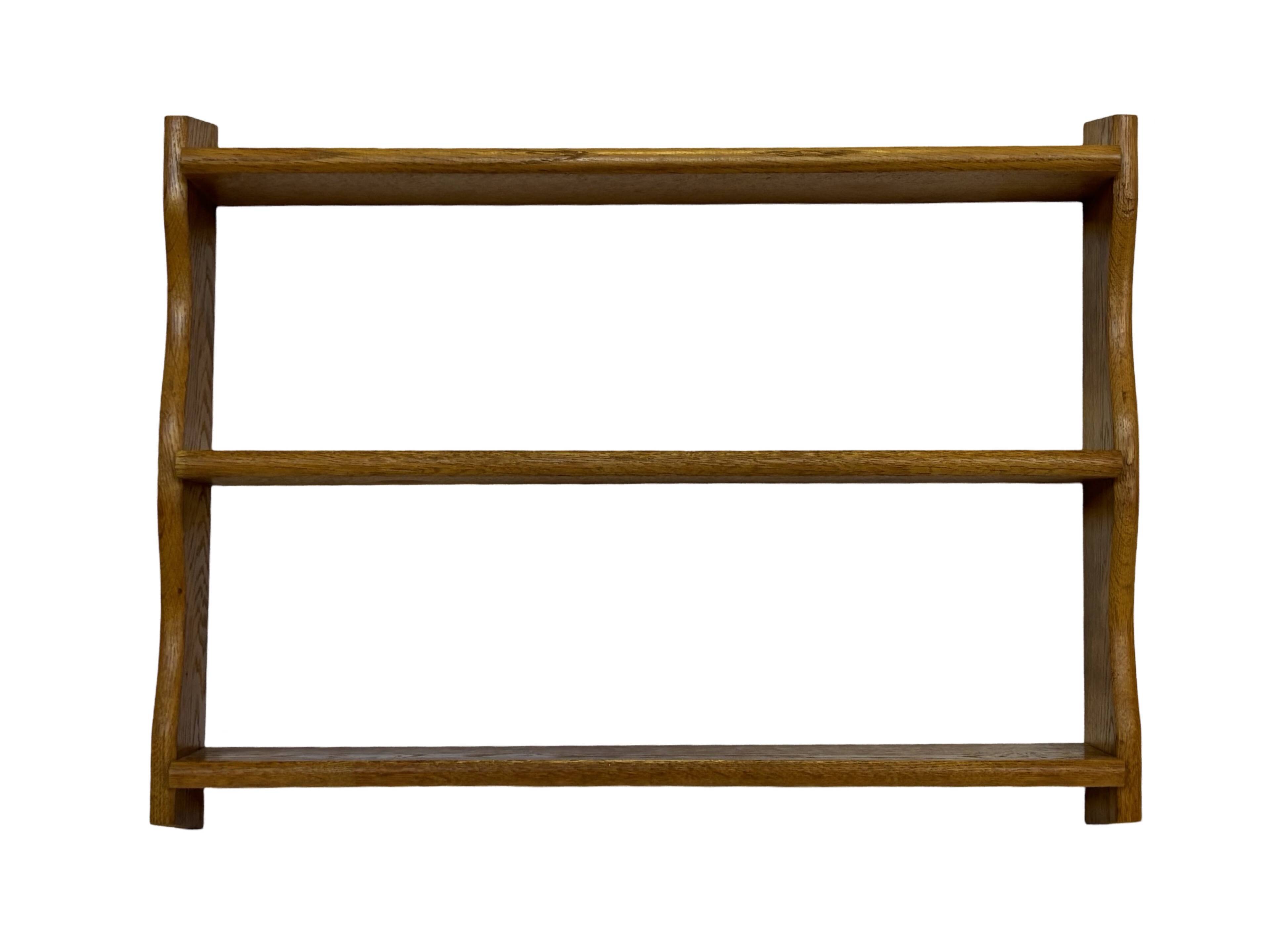 Vintage solid wooden wall rack with 3 shelves 70s oak rack