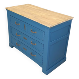 Commode ancienne bleue et dessus chêne