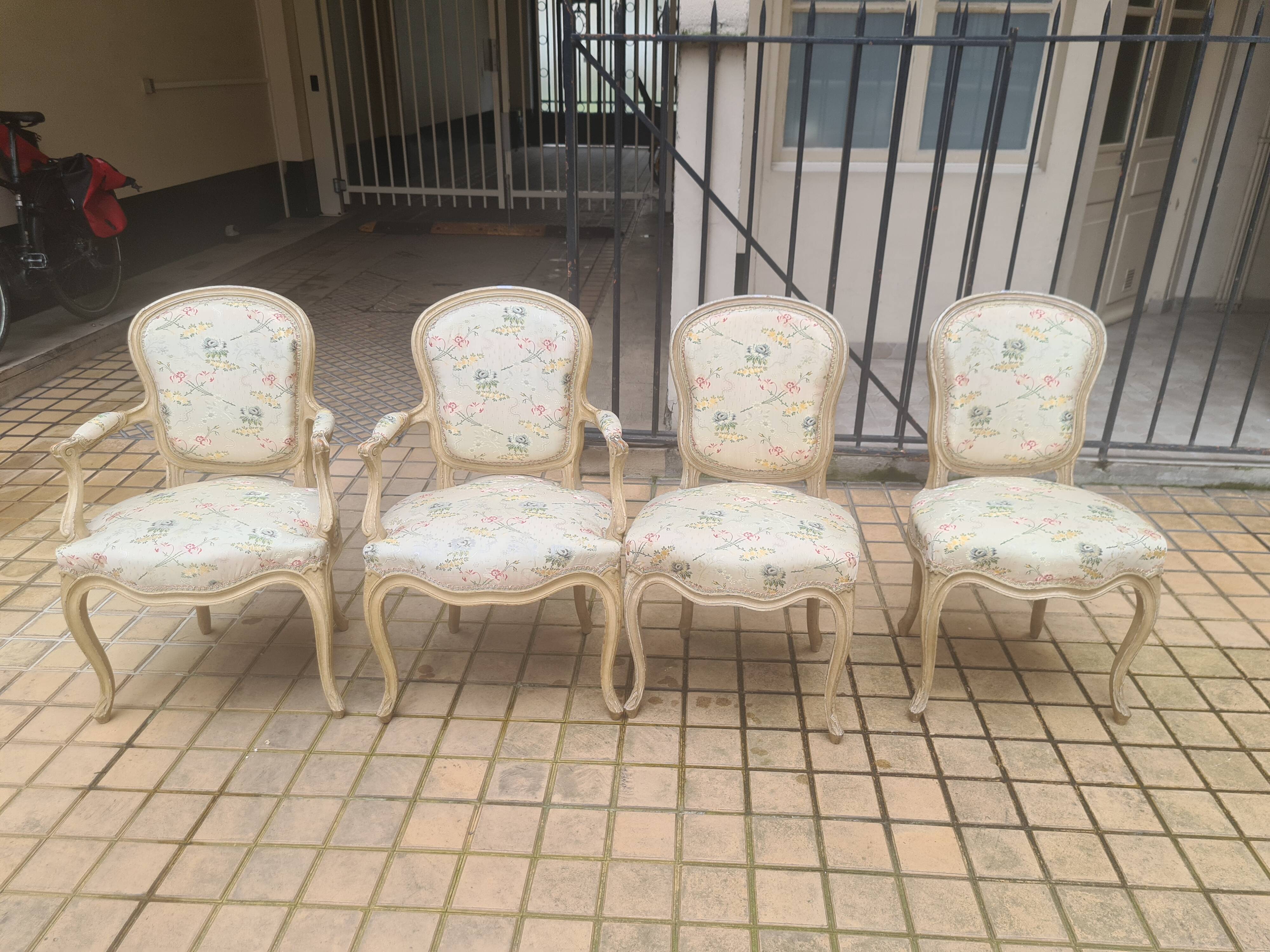 Suite of 2 armchairs + 2 chairs, louis xv style, 19th century