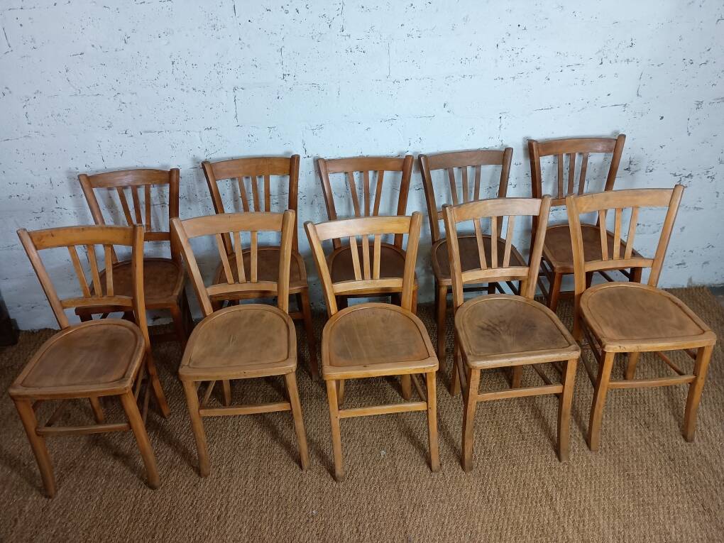Ensemble de 10 chaises bistrot années 1950-60 vintage Luterma