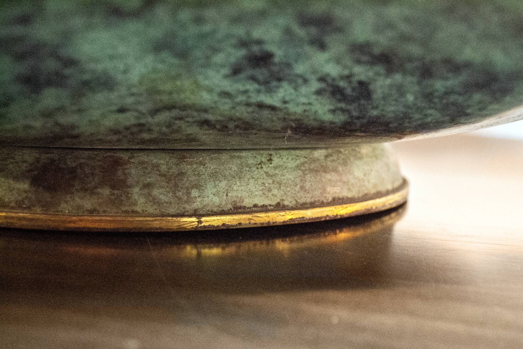 Fruit holder in oxidised brass with floral decoration, Italy 1940s