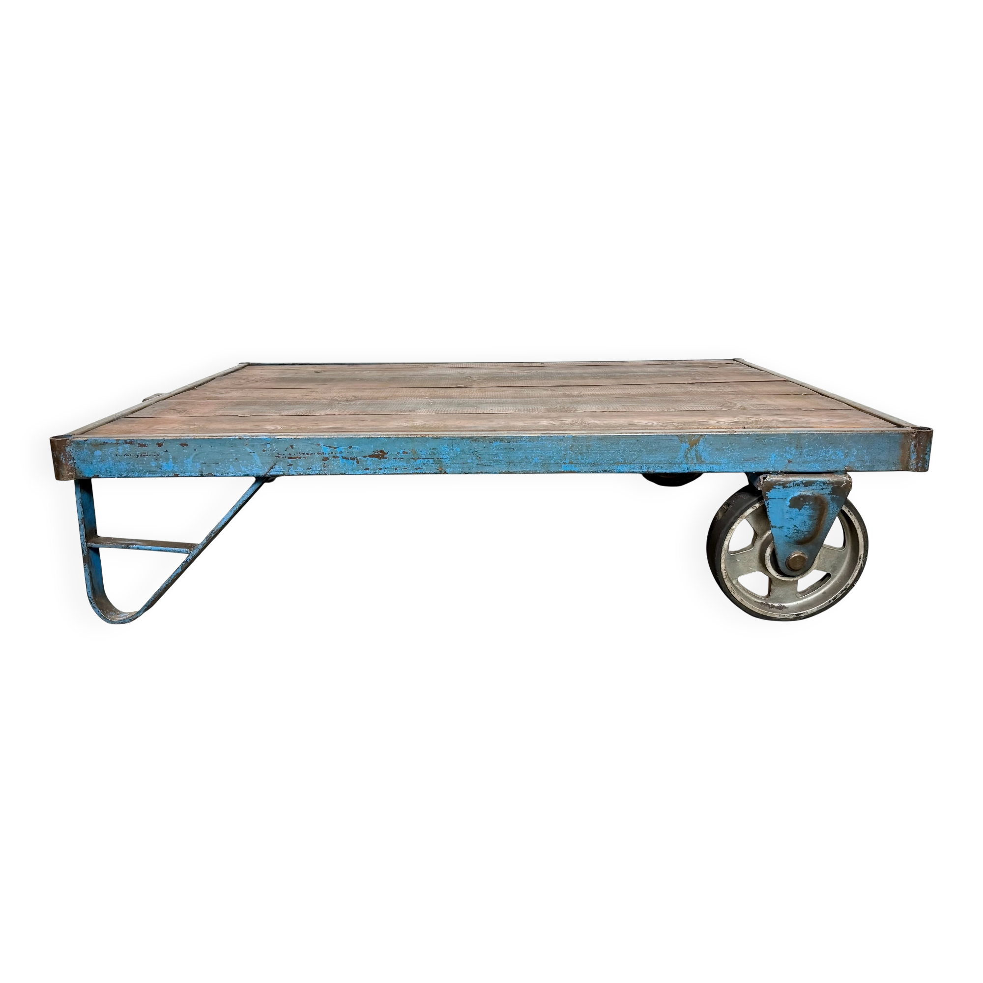 Large Blue Industrial Coffee Table Cart, 1960s