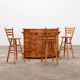 Brutalist mid-century wooden bar with 3 bar chairs, 1970s