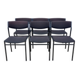 Ensemble de 6 chaises Gijs Van Der Sluis tissu aubergine pieds acier gris années 70 Pays Bas