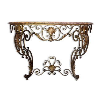 Console Rococo gilded wrought iron and marble