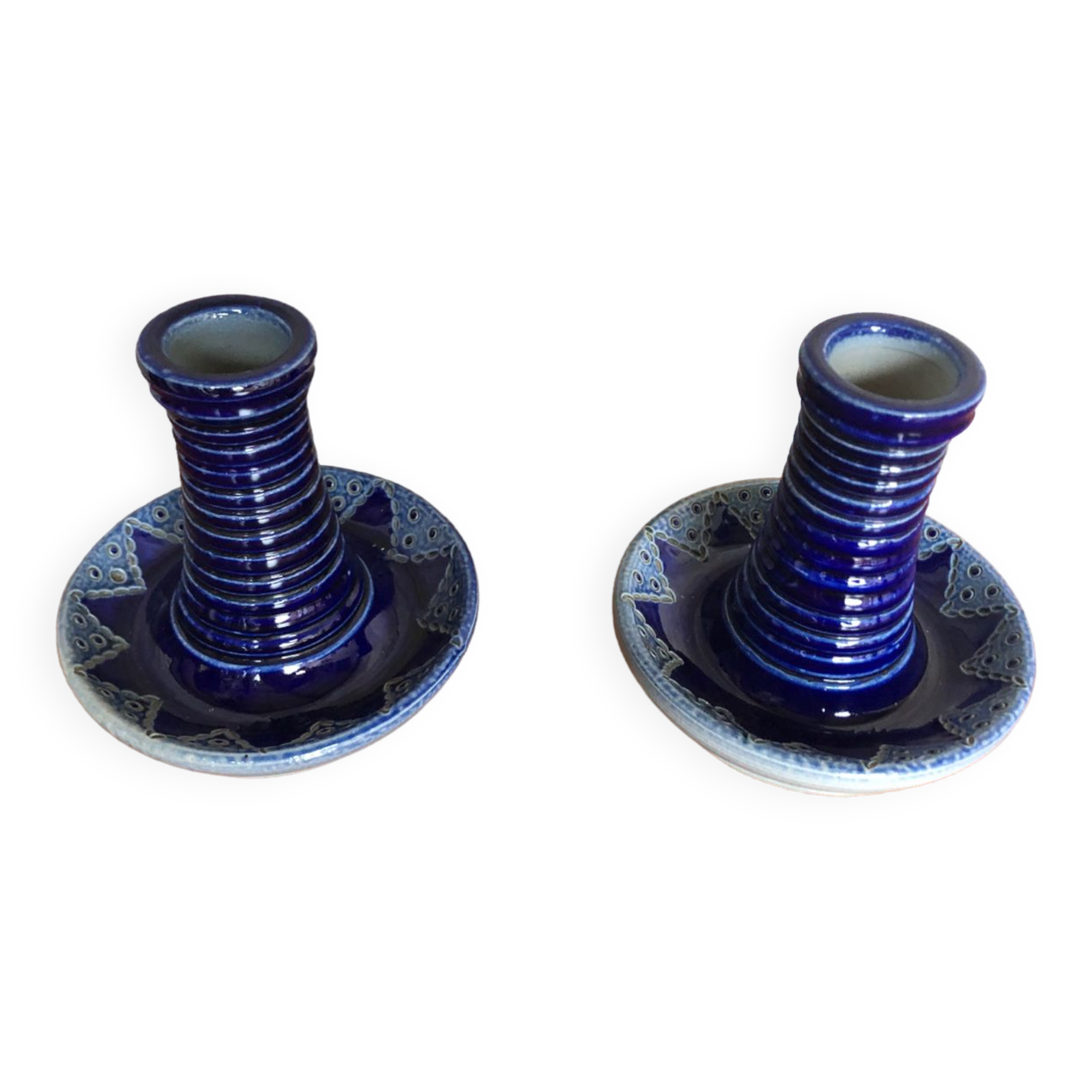 Paire de bougeoirs betschdorf schmitter céramique bleue vintage