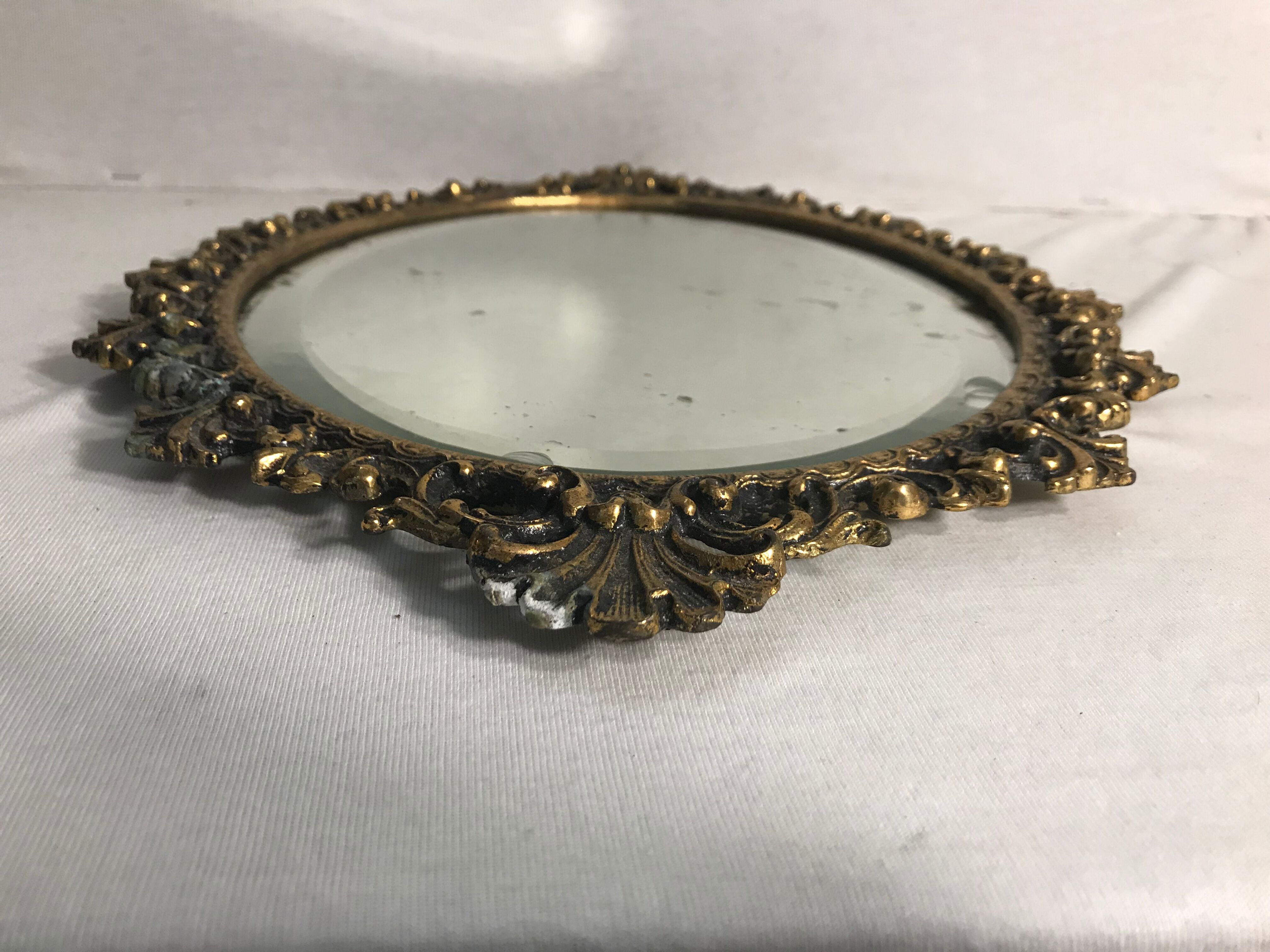 Former mirror bronze gold locket + glass beveled vintage 30x41cm