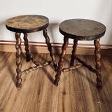 Pair of turned wooden stools