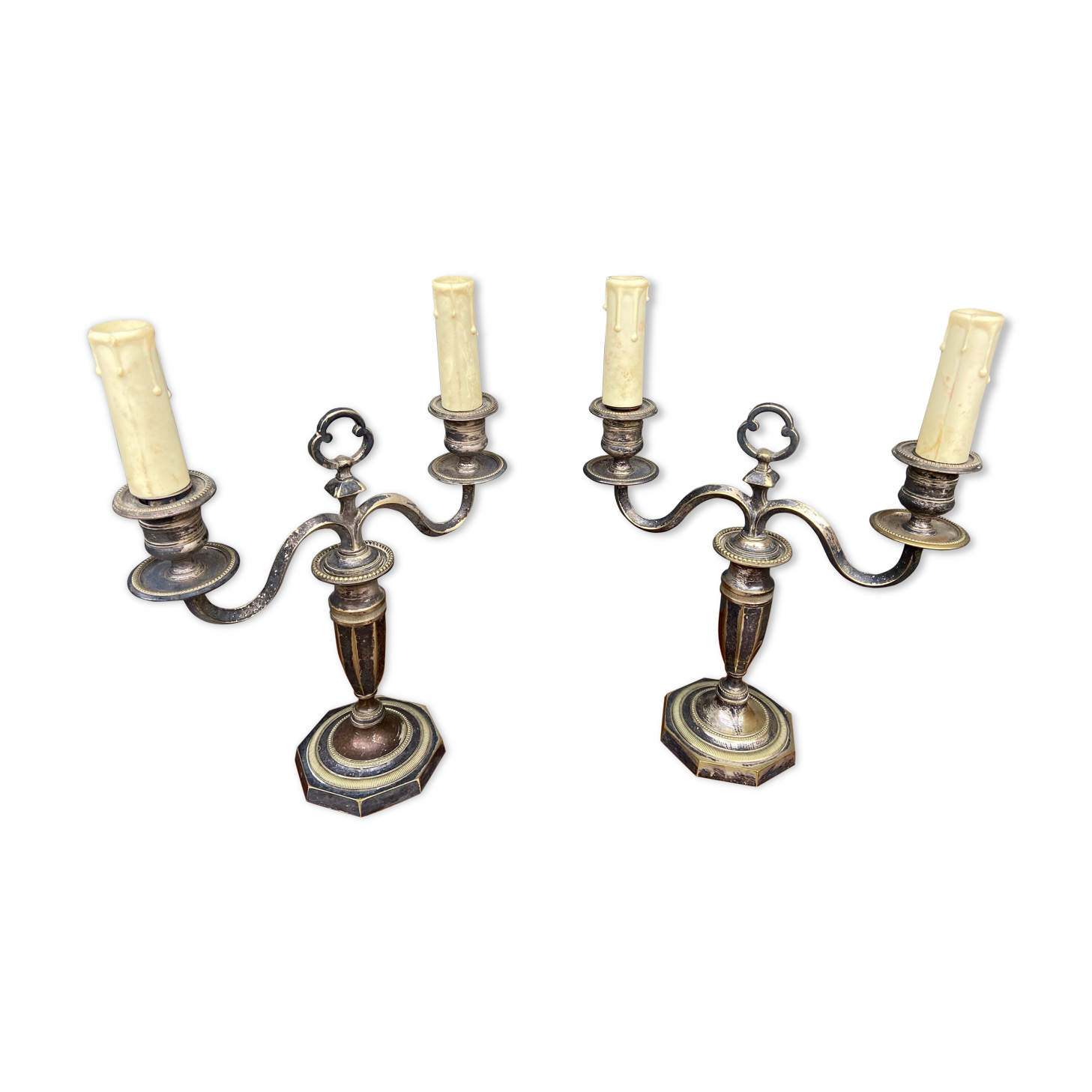 Pair of candlesticks girandoles Louis XVI silver empire