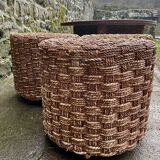 Table basse et 3 tabourets en corde 1970