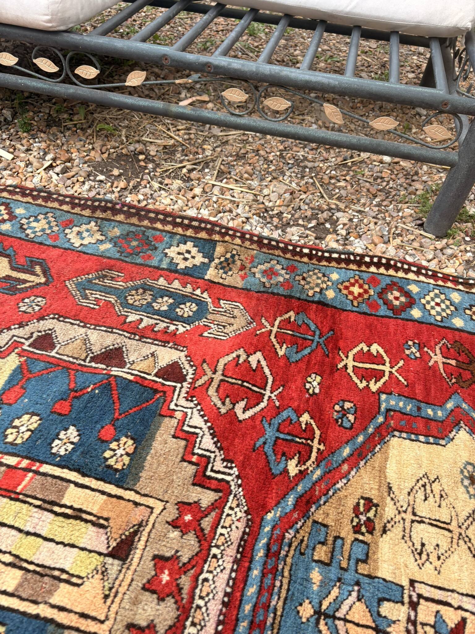 Vintage Caucasian Kazak carpet handmade USSR 1950 - wool on wool 255x120