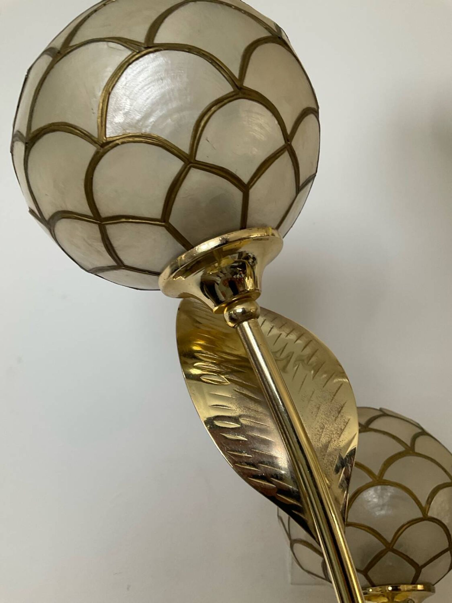 Vintage brass and mother-of-pearl floor lamp from the 70s