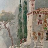 Watercolor painting "Monastery" Italy early XX ° by W. Scotty