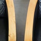 Unique Set of Exceptional Black Leather Schuitema Armchairs with Wood Made for Holland America