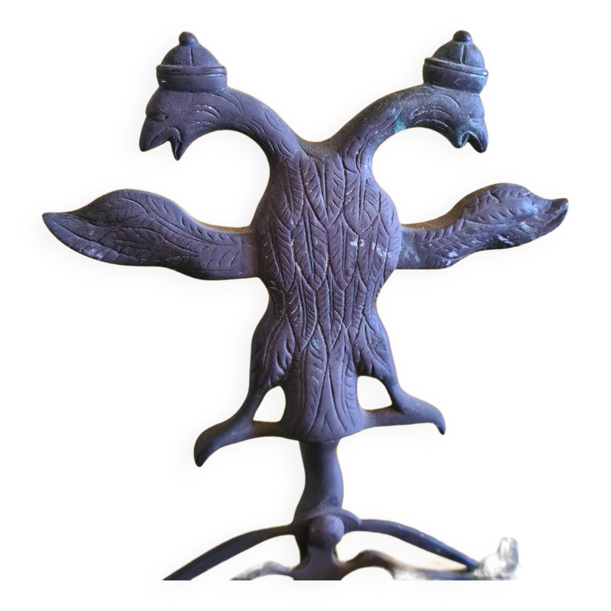 Dutch Brass Fireplace Set With Double Eagle Head, Late 19th Century