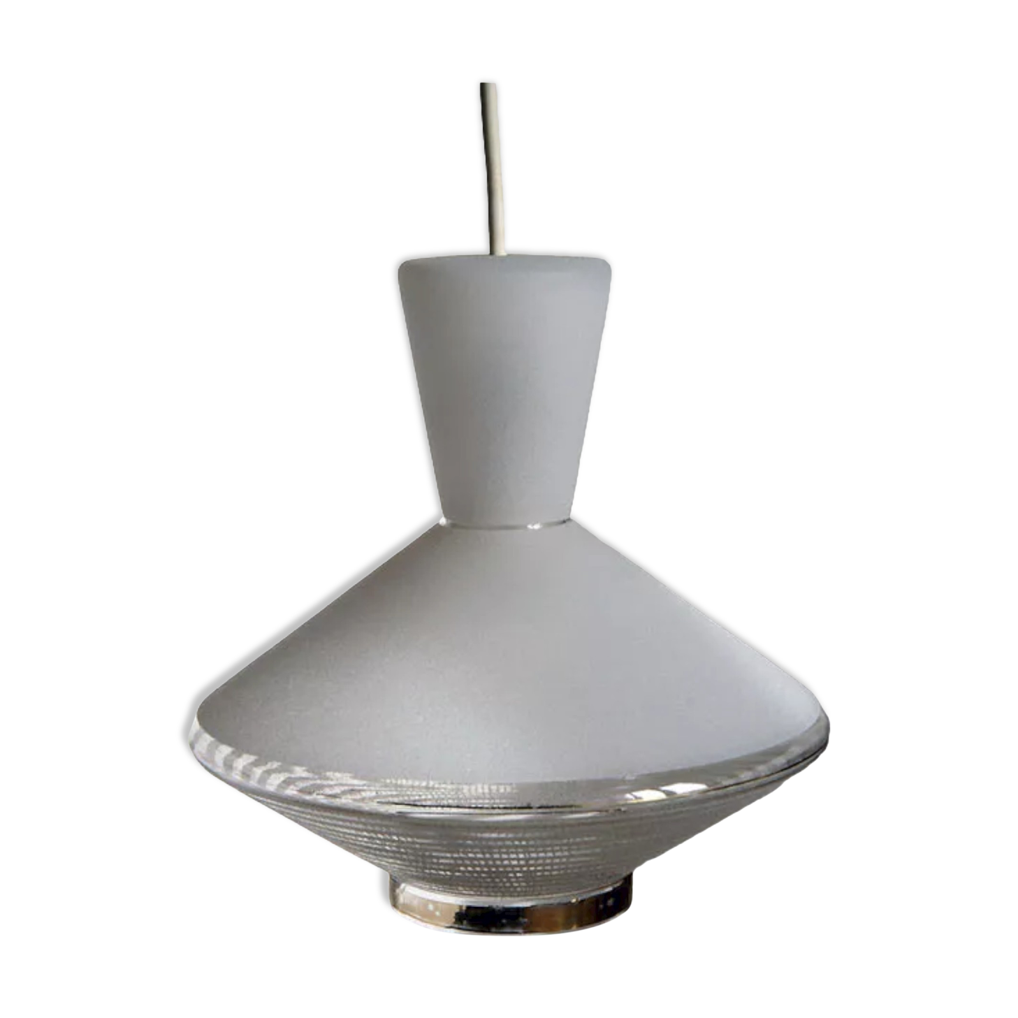 Suspension lamp Diabolo saucer in frosted glass.