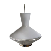 Lampe suspension Diabolo soucoupe en verre givré.