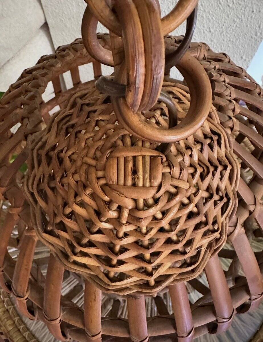 Large Italian spherical wicker pendant light, 1950s.