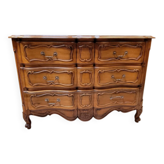 Louis XV style crossbow chest of drawers stamped in solid cherry wood