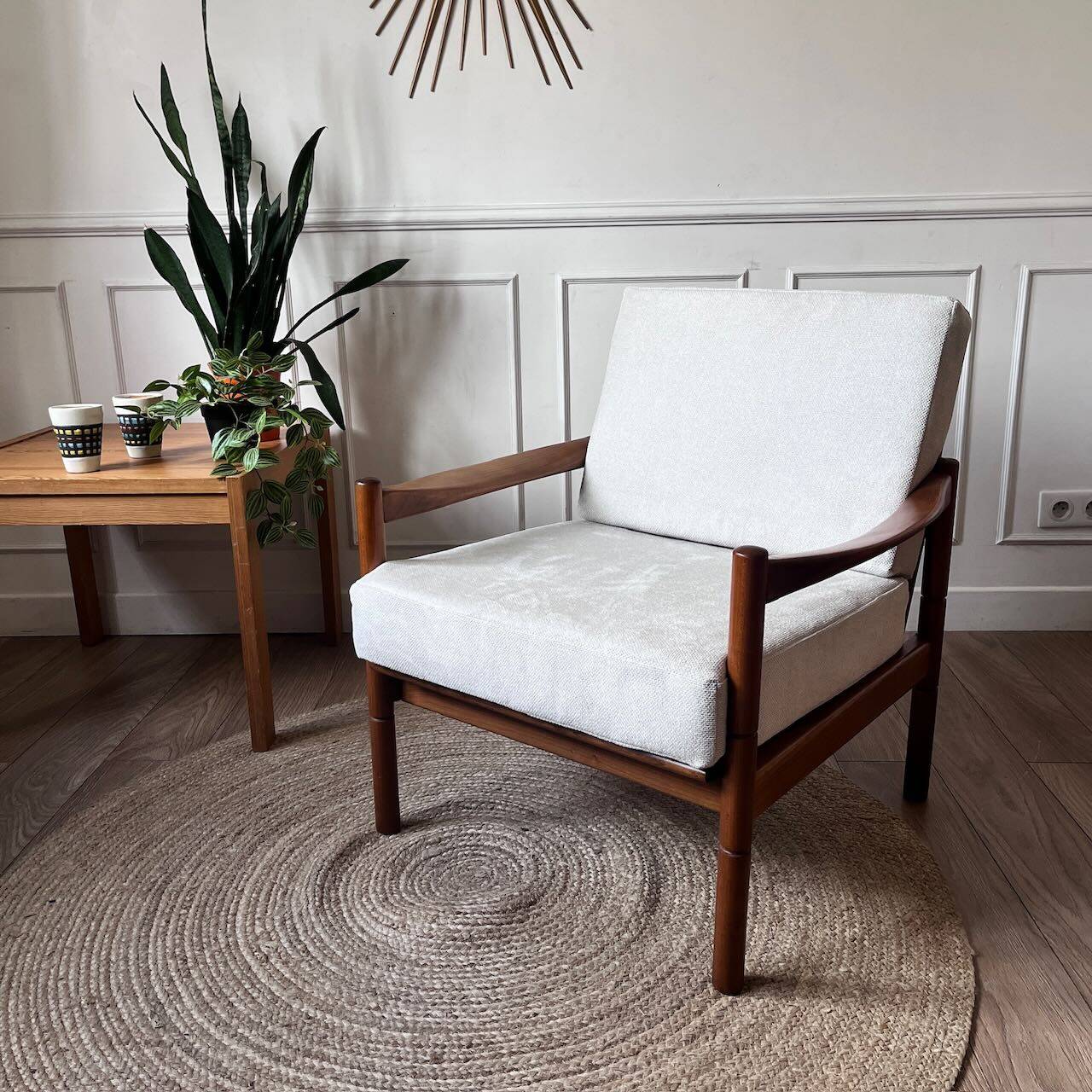 Fauteuil scandinave tissu blanc