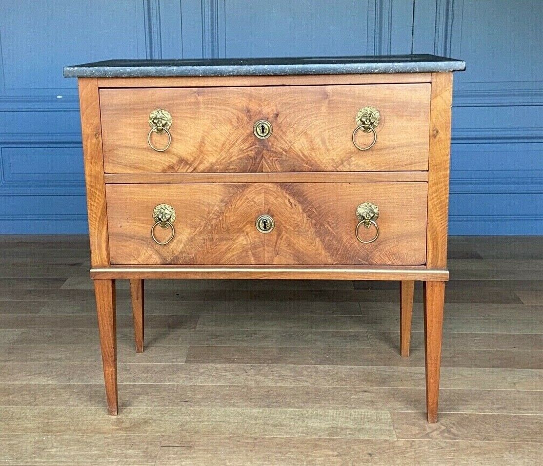 Chest of drawers two drawers restoration black marble heads of lions XIX century