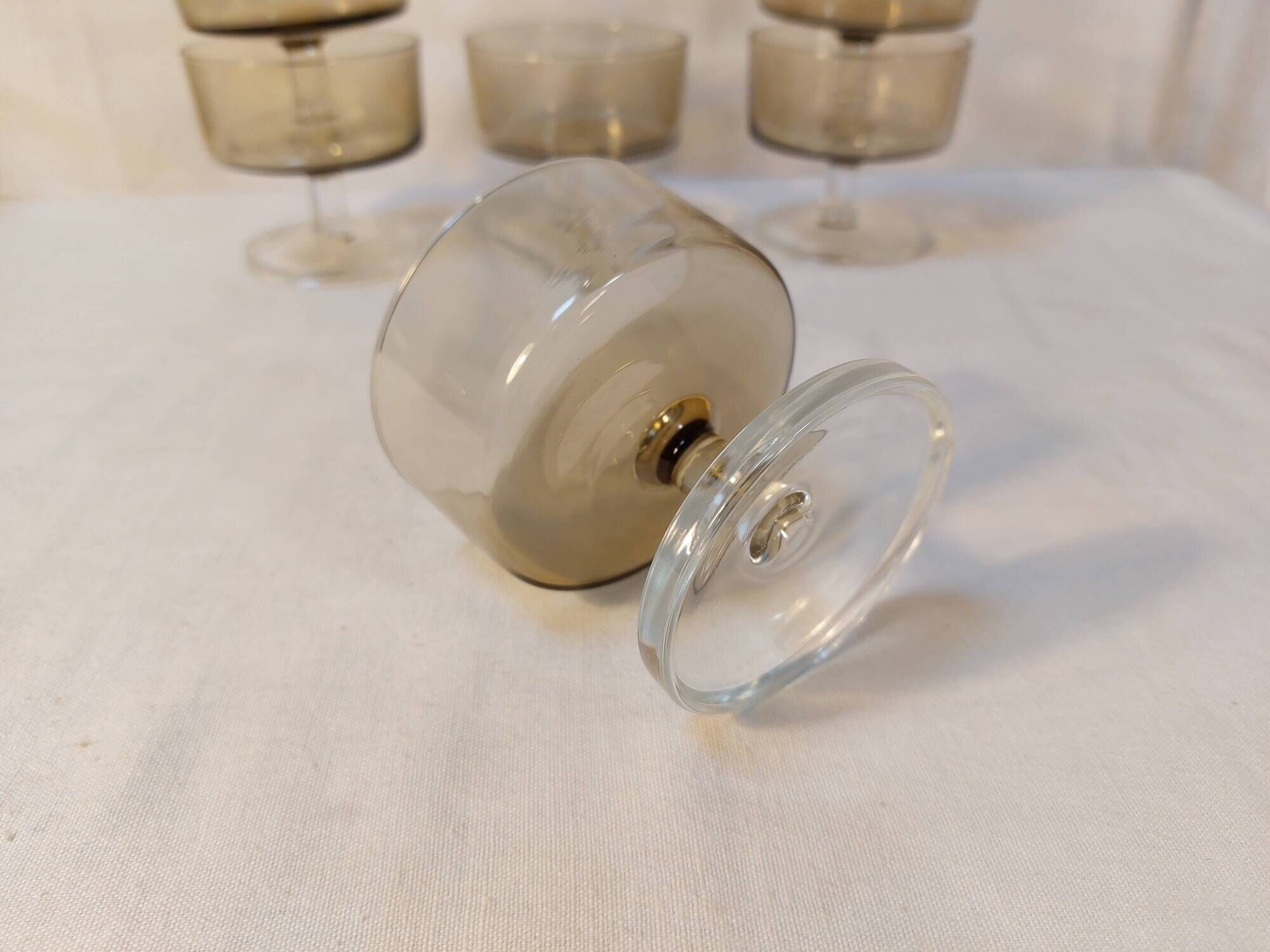Set of 6 vintage Luminarc champagne glasses, Sweden model, smoked glass