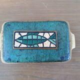 Boîte vintage judaïque Bayagi Israël en laiton émaillé et mosaïque décor poisson