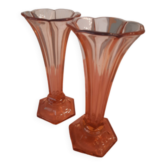 2 orange Art Deco vases by Val Saint Lambert