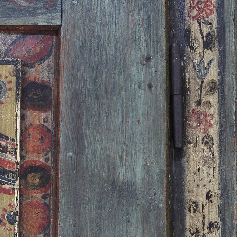Antique Rustic Farmhouse Folk Art Painted Bridal Cabinet 1842