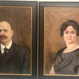 Portraits anciens huile signés et datés Eugène Bertrand  XIXe , XXe