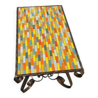 ceramic coffee table in Vallaurie style with cast iron legs